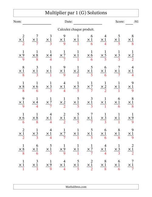 Multiplier (1 à 9) par 1 (81 Questions) (G) page 2
