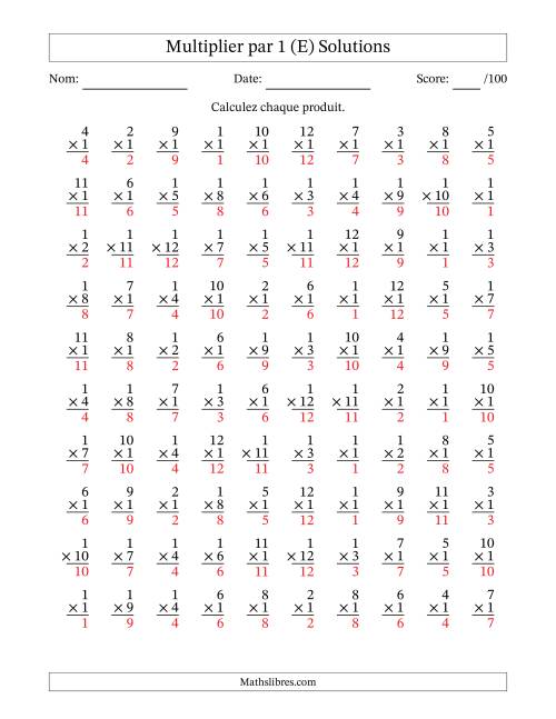 Multiplier (1 à 12) par 1 (100 Questions) (E) page 2