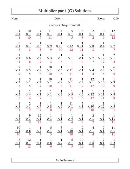Multiplier (1 à 12) par 1 (100 Questions) (G) page 2