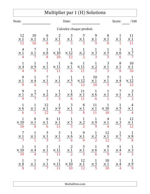 Multiplier (1 à 12) par 1 (100 Questions) (H) page 2