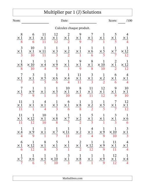 Multiplier (1 à 12) par 1 (100 Questions) (J) page 2