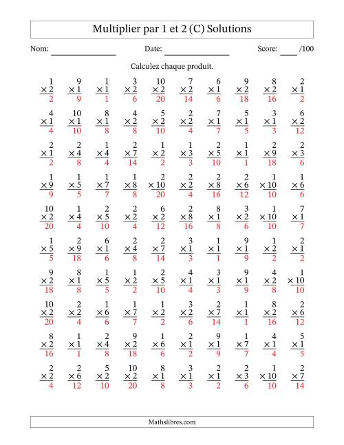 Multiplier (1 à 10) par 1 et 2 (100 Questions) (C) page 2
