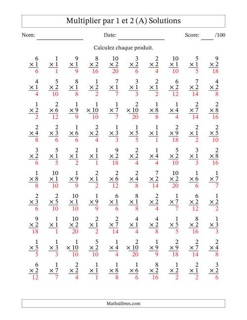 Multiplier (1 à 10) par 1 et 2 (100 Questions) (Tout) page 2