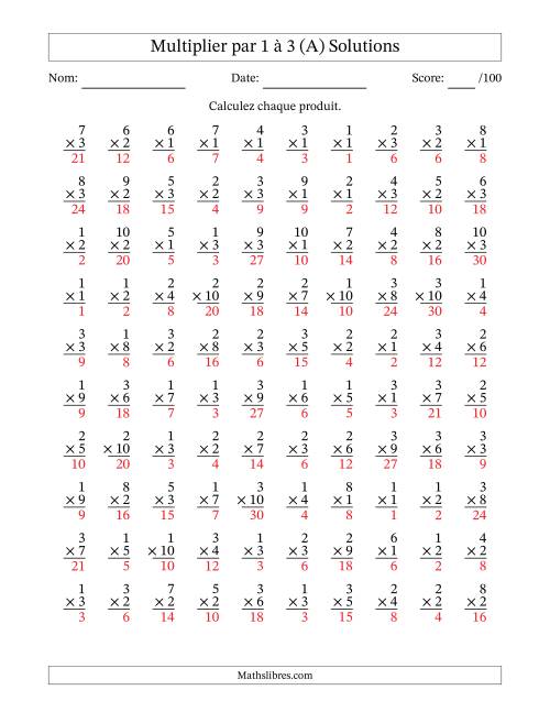 Multiplier (1 à 10) par 1 à 3 (100 Questions) (A) page 2
