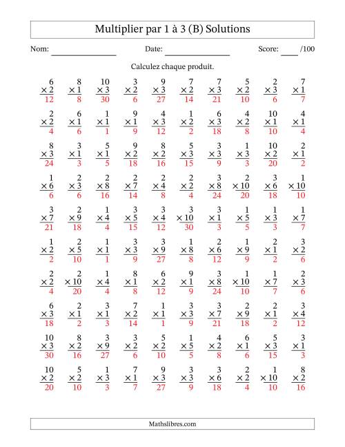 Multiplier (1 à 10) par 1 à 3 (100 Questions) (B) page 2