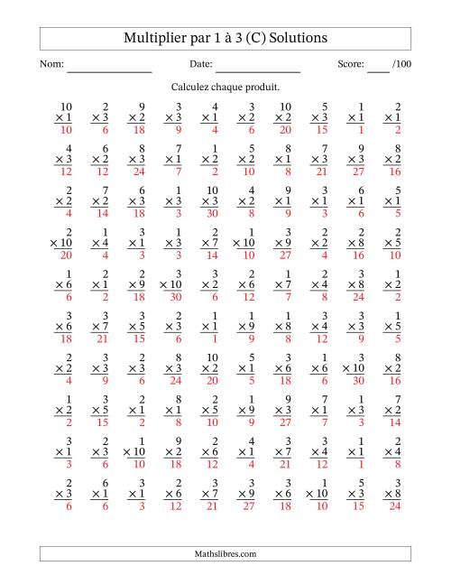 Multiplier (1 à 10) par 1 à 3 (100 Questions) (C) page 2