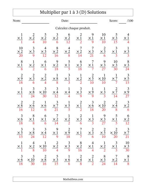 Multiplier (1 à 10) par 1 à 3 (100 Questions) (D) page 2