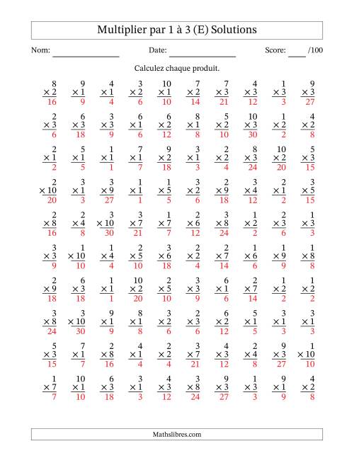 Multiplier (1 à 10) par 1 à 3 (100 Questions) (E) page 2