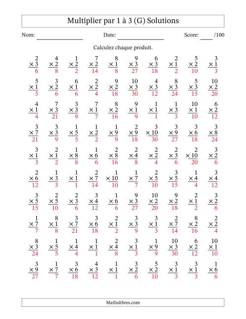 Multiplier (1 à 10) par 1 à 3 (100 Questions) (G) page 2