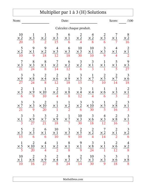 Multiplier (1 à 10) par 1 à 3 (100 Questions) (H) page 2