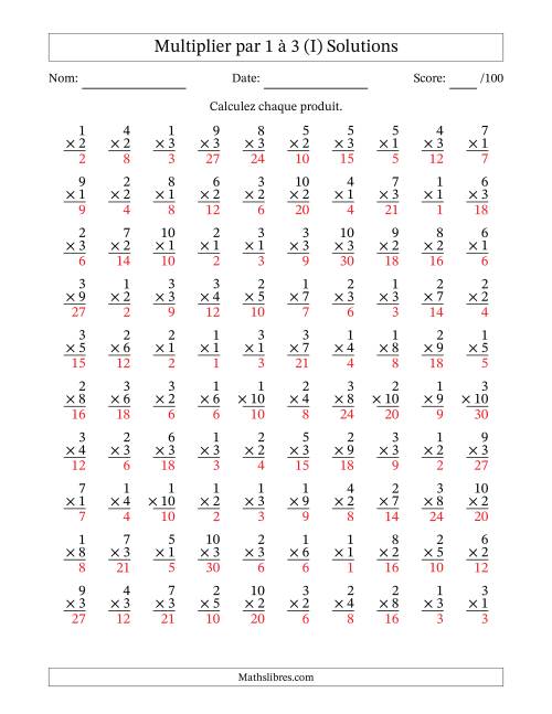 Multiplier (1 à 10) par 1 à 3 (100 Questions) (I) page 2