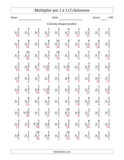 Multiplier (1 à 10) par 1 à 3 (100 Questions) (J) page 2