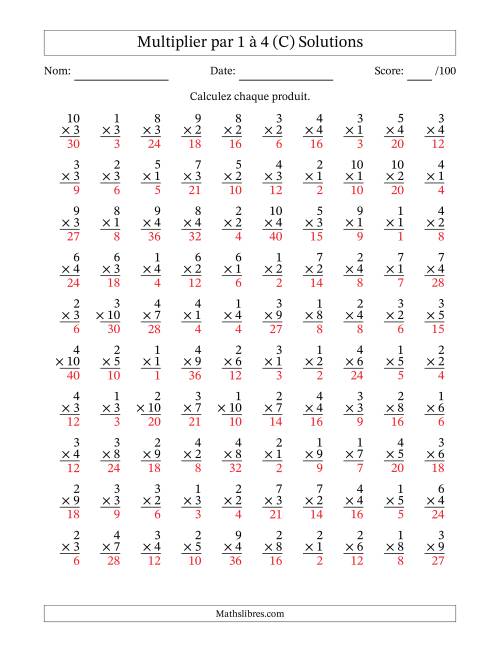 Multiplier (1 à 10) par 1 à 4 (100 Questions) (C) page 2