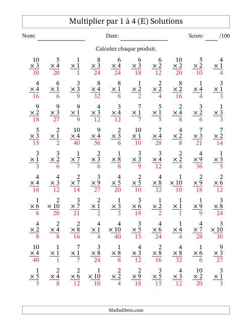 Multiplier (1 à 10) par 1 à 4 (100 Questions) (E) page 2