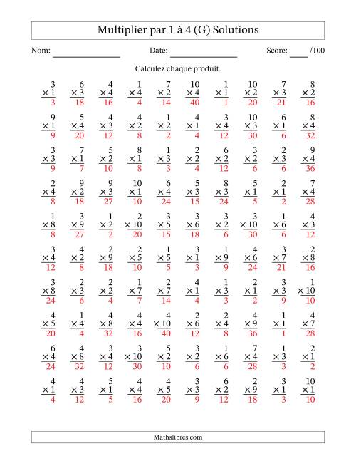 Multiplier (1 à 10) par 1 à 4 (100 Questions) (G) page 2