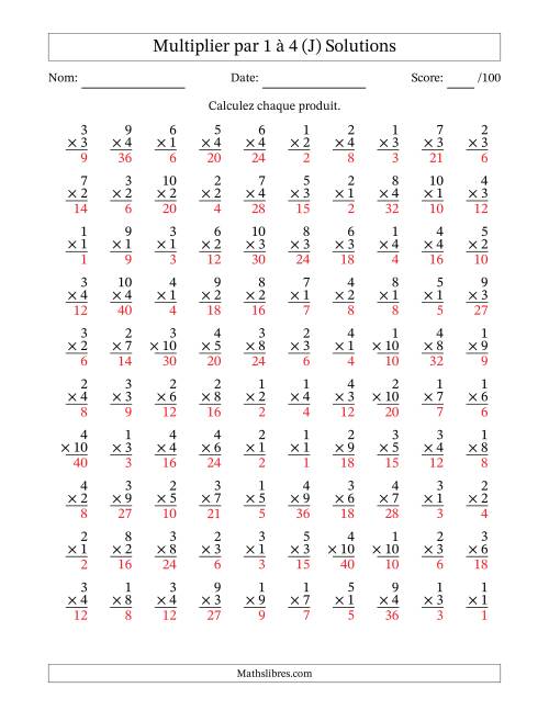 Multiplier (1 à 10) par 1 à 4 (100 Questions) (J) page 2