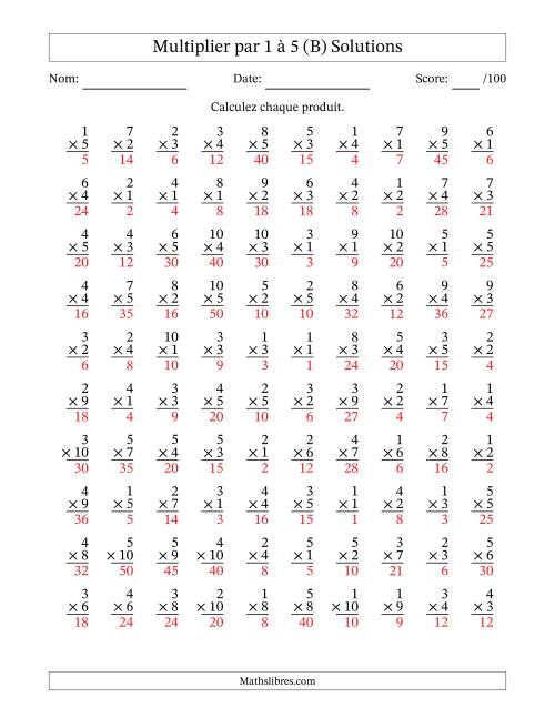 Multiplier (1 à 10) par 1 à 5 (100 Questions) (B) page 2