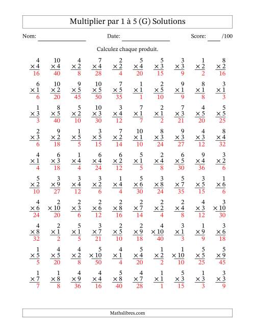 Multiplier (1 à 10) par 1 à 5 (100 Questions) (G) page 2