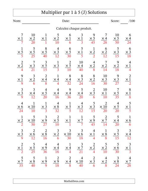 Multiplier (1 à 10) par 1 à 5 (100 Questions) (J) page 2