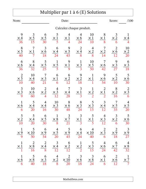 Multiplier (1 à 10) par 1 à 6 (100 Questions) (E) page 2