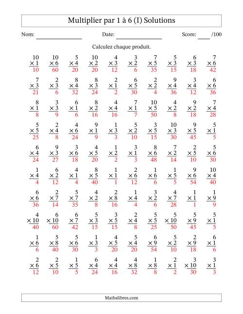 Multiplier (1 à 10) par 1 à 6 (100 Questions) (I) page 2