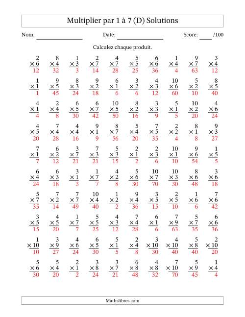 Multiplier (1 à 10) par 1 à 7 (100 Questions) (D) page 2