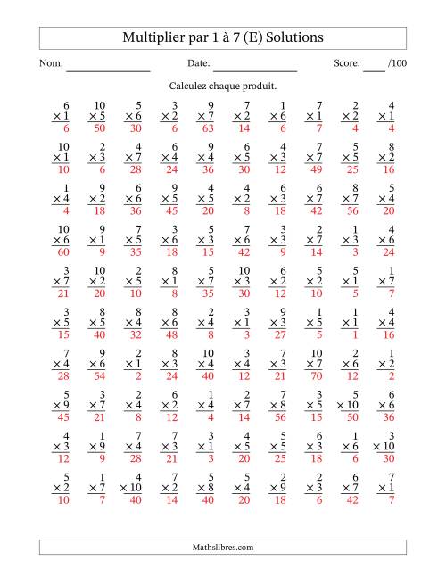 Multiplier (1 à 10) par 1 à 7 (100 Questions) (E) page 2