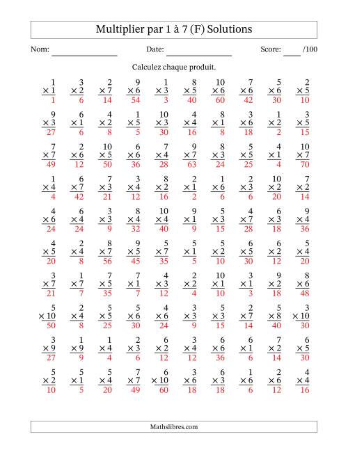 Multiplier (1 à 10) par 1 à 7 (100 Questions) (F) page 2