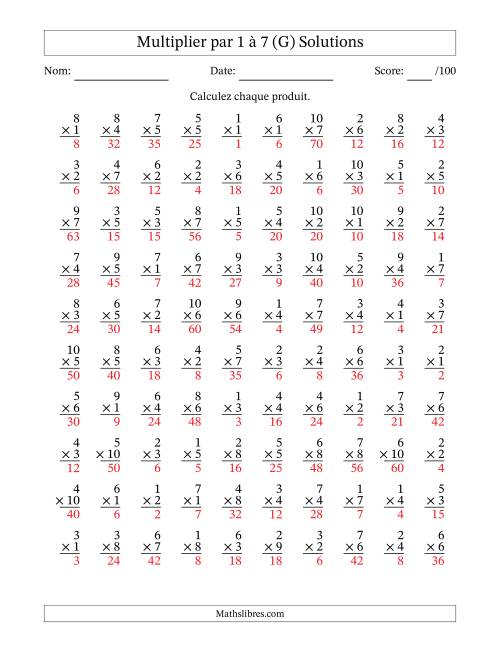 Multiplier (1 à 10) par 1 à 7 (100 Questions) (G) page 2