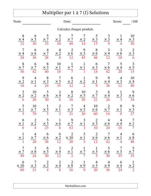 Multiplier (1 à 10) par 1 à 7 (100 Questions) (I) page 2