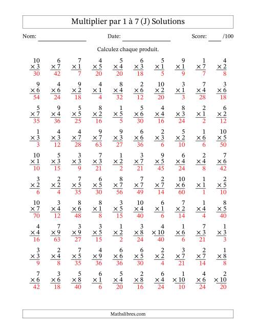 Multiplier (1 à 10) par 1 à 7 (100 Questions) (J) page 2