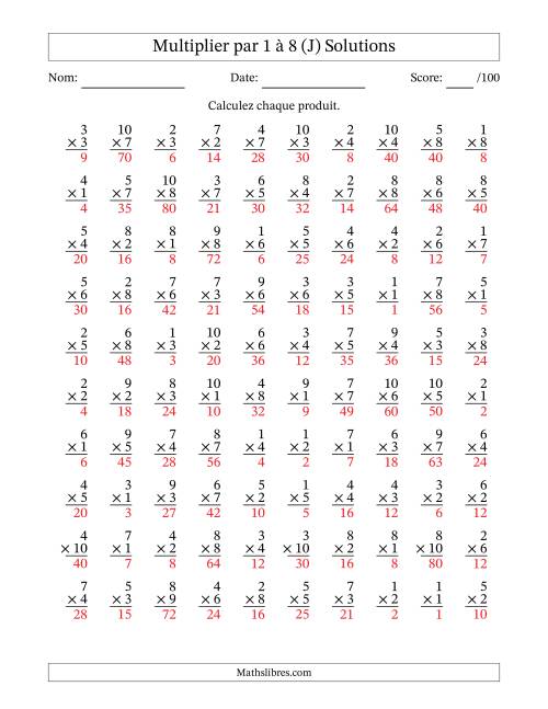 Multiplier (1 à 10) par 1 à 8 (100 Questions) (J) page 2