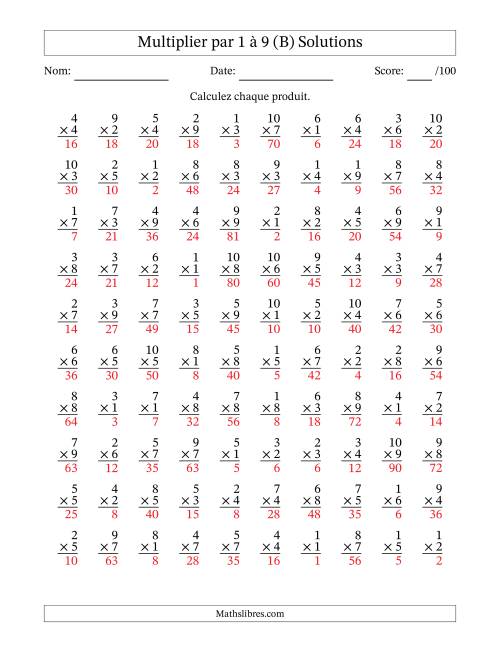 Multiplier (1 à 10) par 1 à 9 (100 Questions) (B) page 2