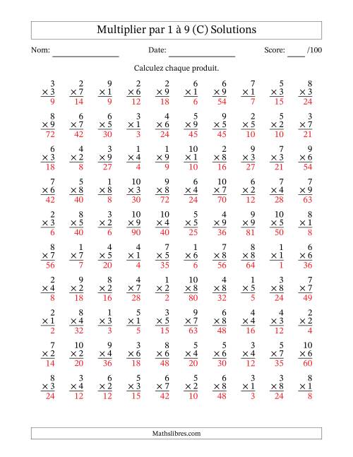 Multiplier (1 à 10) par 1 à 9 (100 Questions) (C) page 2