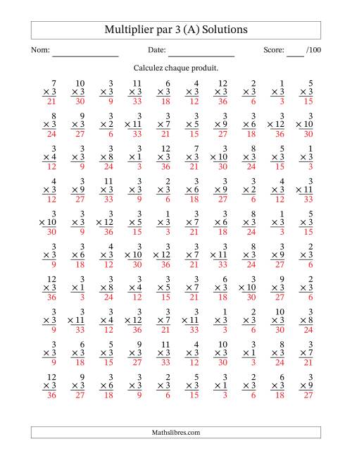 Multiplier (1 à 12) par 3 (100 Questions) (A) page 2