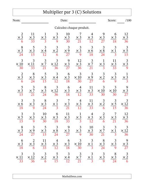 Multiplier (1 à 12) par 3 (100 Questions) (C) page 2