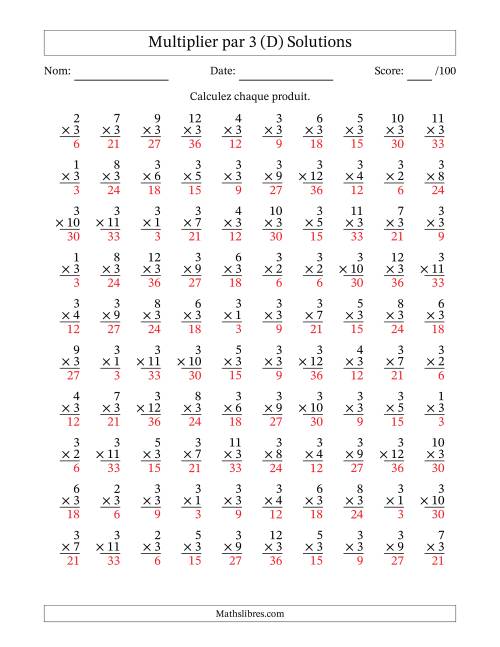 Multiplier (1 à 12) par 3 (100 Questions) (D) page 2