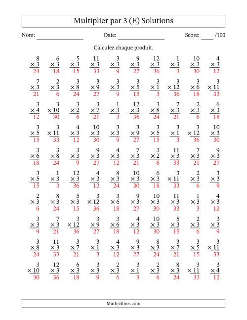Multiplier (1 à 12) par 3 (100 Questions) (E) page 2