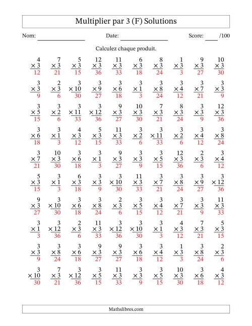 Multiplier (1 à 12) par 3 (100 Questions) (F) page 2