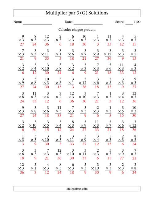 Multiplier (1 à 12) par 3 (100 Questions) (G) page 2