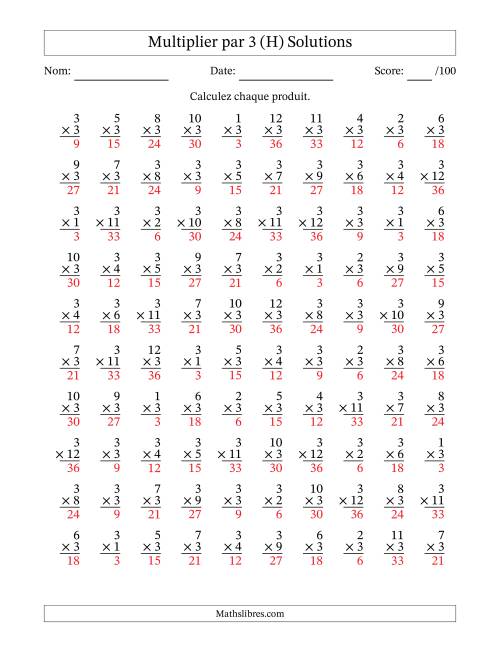 Multiplier (1 à 12) par 3 (100 Questions) (H) page 2