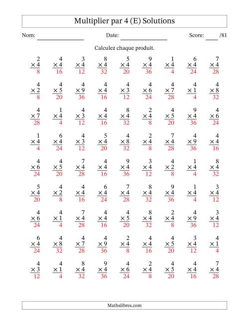 Multiplier (1 à 9) par 4 (81 Questions) (E) page 2