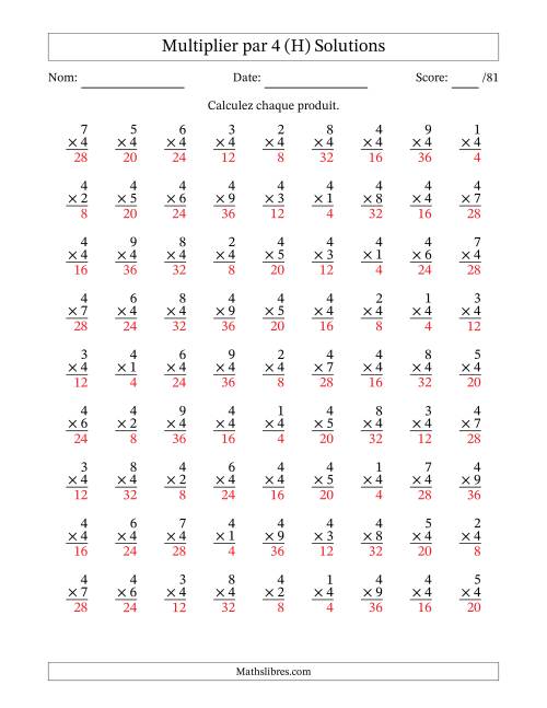 Multiplier (1 à 9) par 4 (81 Questions) (H) page 2