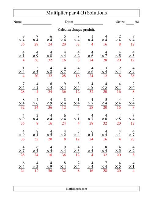 Multiplier (1 à 9) par 4 (81 Questions) (J) page 2