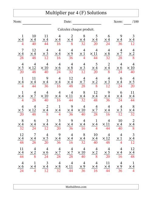 Multiplier (1 à 12) par 4 (100 Questions) (F) page 2