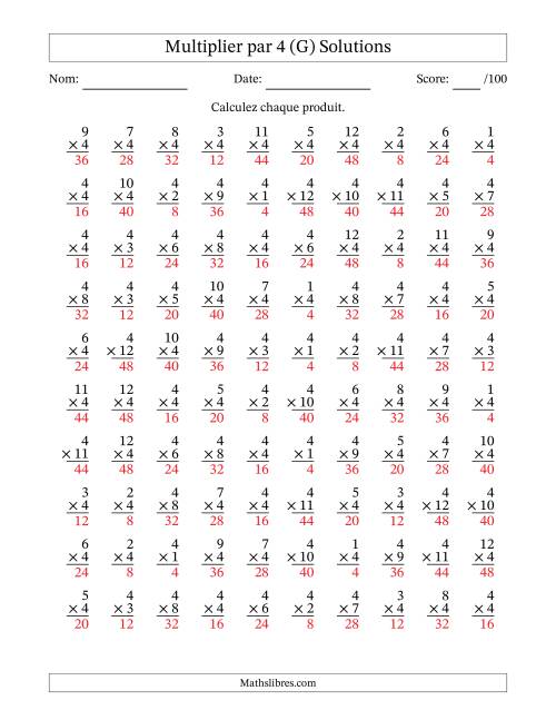 Multiplier (1 à 12) par 4 (100 Questions) (G) page 2