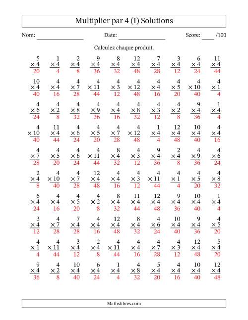 Multiplier (1 à 12) par 4 (100 Questions) (I) page 2