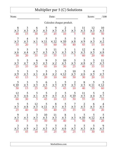 Multiplier (1 à 12) par 5 (100 Questions) (C) page 2