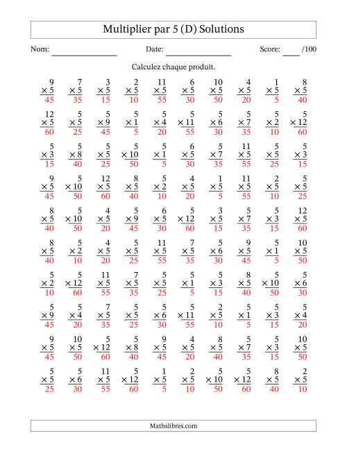 Multiplier (1 à 12) par 5 (100 Questions) (D) page 2
