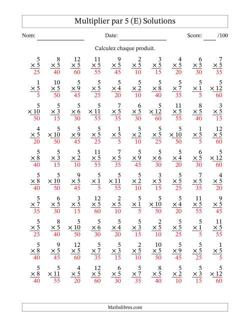 Multiplier (1 à 12) par 5 (100 Questions) (E) page 2